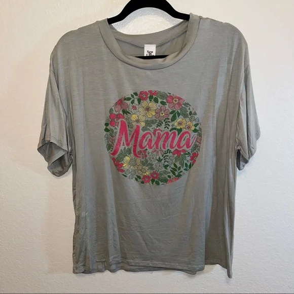 Green & Pink “Mama” Floral Botanical Leaf Graphic Short Sleeve Tee Shirt - Picture 7 of 11